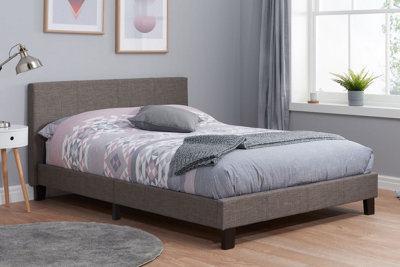 Save On Goods UK 4Ft6 Double Fabric Upholstered Bed Frame. Velvet Linen Grey Bedstead from B&Q