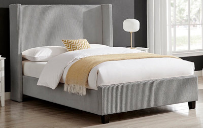 Save On Goods UK 4Ft6 Double Grey Tall Winged,fabric Soft Cord Upholstered Bed Frame from B&Q