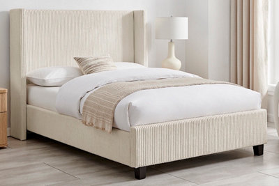 Save On Goods UK 4Ft6 Double Natural Tall Winged,fabric Soft Cord Upholstered Bed Frame from B&Q