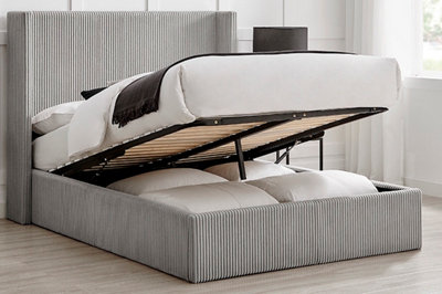 Save On Goods UK 4Ft6 Double Ottoman Grey Tall Winged,square,fabric Cord Upholstered Storage Bed Frame from B&Q
