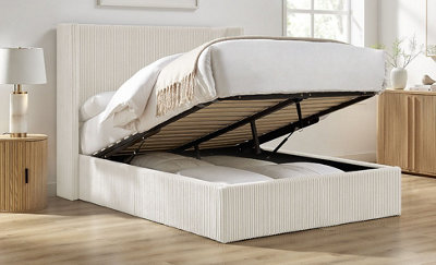 Save On Goods UK 4Ft6 Double Ottoman Natural Tall Winged,square,fabric Cord Upholstered Storage Bed Frame, from B&Q