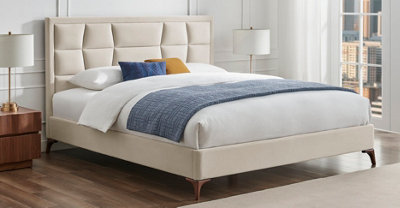 Save On Goods UK 5Ft King Size Natural,tall Headend Headboard Soft Velvet Fabric Upholstered Bed Frame from B&Q