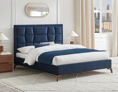 Save On Goods UK 5Ft King Size Blue,tall Headend Headboard Soft Velvet Fabric Upholstered Bed Frame from B&Q