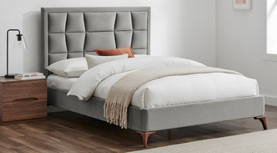 Save On Goods UK 6Ft Super King GreySilver Tall Headend Headboard Soft Velvet Fabric Upholstered Bed Frame from B&Q
