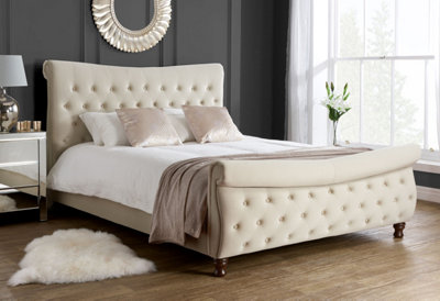 Save On Goods UK 6Ft  Super King Scroll Back Chesterfield Fabric Velour Upholstered Button Bed Frame,bedstead.natural,button BackRolled Finish from B&Q