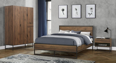 Save On Goods UK 4Ft Small  Double Walnut Wood Effect And Black Metal Strong Robust Bed Frame Bedstead from B&Q