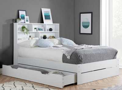 Save On Goods UK 4Ft6 Double White Wood Shelf Shelves Drawer Storage Bed Frame Wooden Bedstead from B&Q