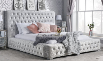 Save On Goods UK 5Ft King Size Silver Grey,largeChunkyGrandeDiamanteCrushed Velvet Fabric Upholstered Bed Frame Bedstead from B&Q