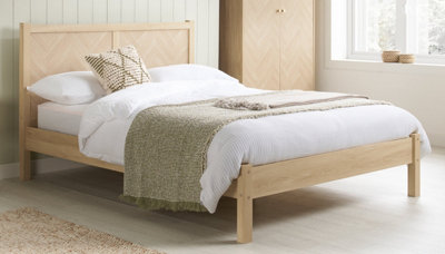 Save On Goods UK 4Ft6 Double Chevron Herringbone Oak Colour Finish Wood Wooden Bed Frame,bedstead from B&Q