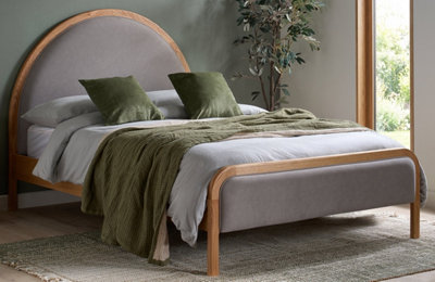 Save On Goods UK 5Ft King Size Round Shape Grey Velour Fabric Upholstered Oak Wood Bed Frame Bedstead from B&Q