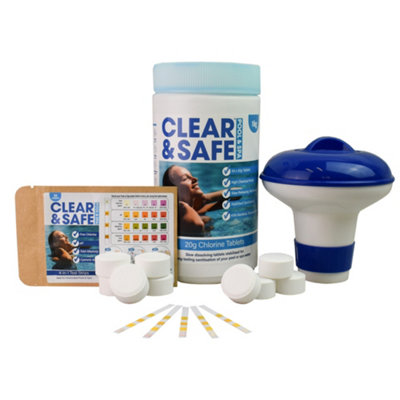 Clear & Safe 1Kg 20G Chlorine Tablets For PoolSpa & Hot Tubs50 Tablets + Spa Dispenser + Test Strips from B&Q