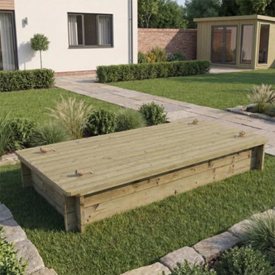 2M X 1M Wooden Sandpit295mm Height27mm Thick WallInc Heavy Duty Lid from B&Q