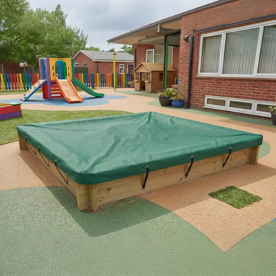 2M X 2M Wooden Sandpit295mm Height27mm Thick WallInc Tarpaulin Cover from B&Q