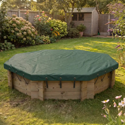 6Ft Octagonal Wooden Sandpit429mm Height27mm Thick WallInc Tarpaulin Cover from B&Q