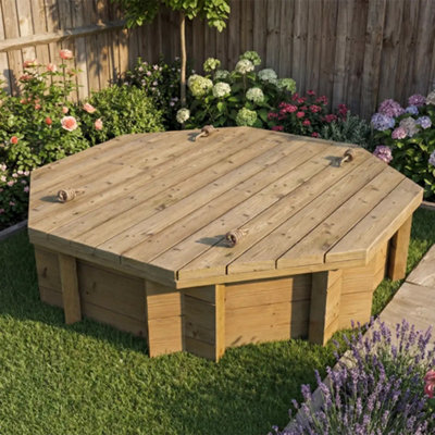 4Ft Octagonal Wooden Sandpit295mm Height44mm Thick WallInc Heavy Duty Lid from B&Q