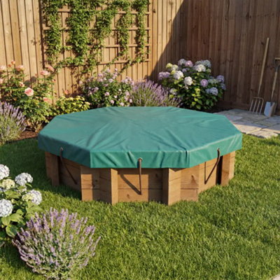 4Ft Octagonal Wooden Sandpit295mm Height44mm Thick WallInc Tarpaulin Cover from B&Q