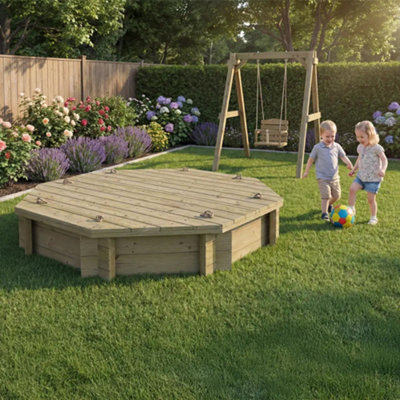 6Ft Octagonal Wooden Sandpit295mm Height44mm Thick WallInc Heavy Duty Lid from B&Q