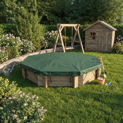 6Ft Octagonal Wooden Sandpit295mm Height44mm Thick WallInc Tarpaulin Cover from B&Q