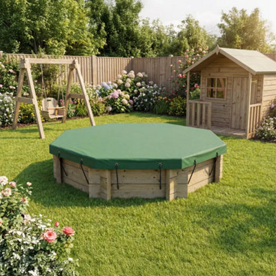 6Ft Octagonal Wooden Sandpit429mm Height44mm Thick WallInc Tarpaulin Cover from B&Q