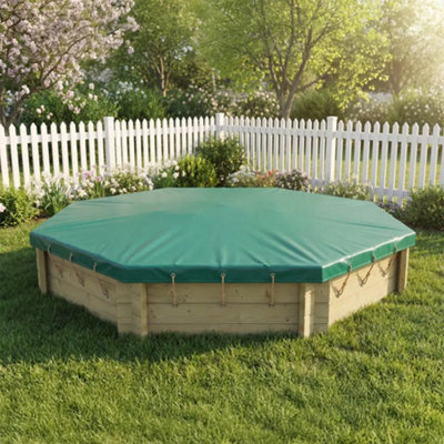 10Ft Octagonal Wooden Sandpit429mm Height44mm Thick WallInc Tarpaulin Cover from B&Q
