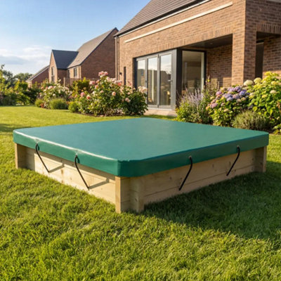 1.5M X 1.5M Wooden Sandpit295mm Height44mm Thick WallInc Tarpaulin Cover from B&Q