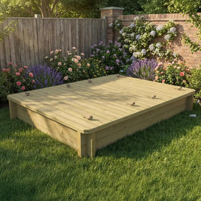 2M X 1.5M Wooden Sandpit295mm Height44mm Thick WallInc Heavy Duty Lid from B&Q