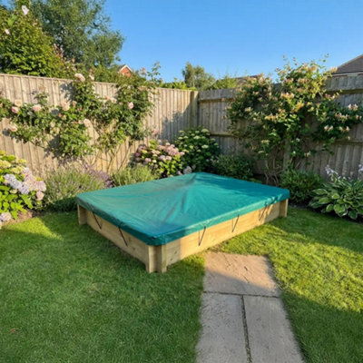 2M X 1.5M Wooden Sandpit295mm Height44mm Thick WallInc Tarpaulin Cover from B&Q