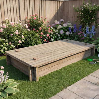 2M X 1M Wooden Sandpit295mm Height44mm Thick WallInc Heavy Duty Lid from B&Q