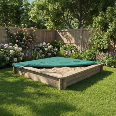 2M X 2M Wooden Sandpit295mm Height44mm Thick WallInc Tarpaulin Cover from B&Q