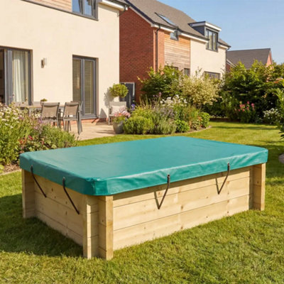 1.5M X 1M Wooden Sandpit429mm Height44mm Thick WallInc Tarpaulin Cover from B&Q