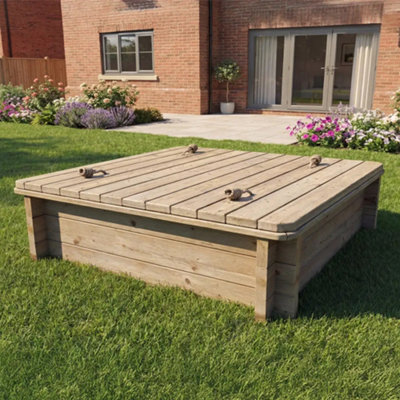 1M X 1M Wooden Sandpit429mm Height44mm Thick WallInc Heavy Duty Lid from B&Q