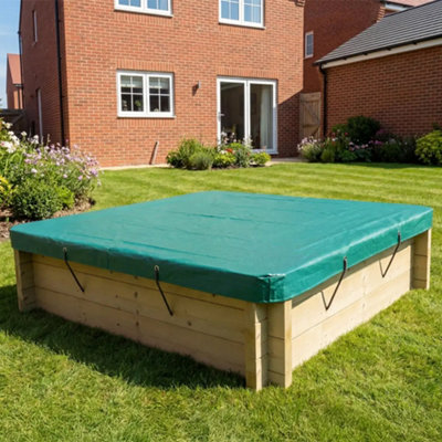 1.5M X 1.5M Wooden Sandpit429mm Height44mm Thick WallInc Tarpaulin Cover from B&Q