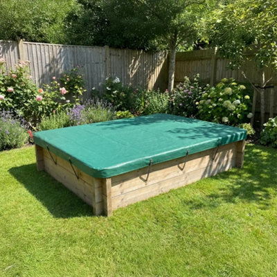 2M X 1.5M Wooden Sandpit429mm Height44mm Thick WallInc Tarpaulin Cover from B&Q