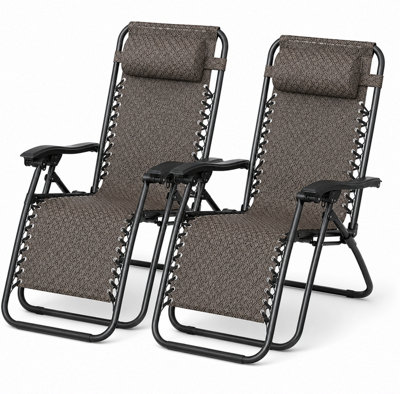 Garden Market Place The Garden Marketplace Reclining Garden ChairsSet Of 2 Padded Zero Gravity Sun Loungers With Adjustable HeadrestsFolding Brown from B&Q