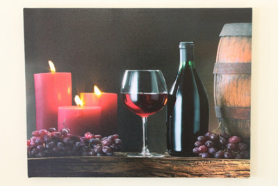 Garden Market Place BarrelWine And Candles Christmas Canvas Picture Print With Led Lights from B&Q