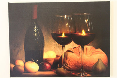 Garden Market Place Wine Bottle And Wine Glass Candles Christmas Canvas Picture Print With Led Lights from B&Q