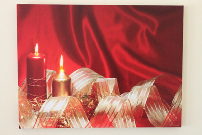 Garden Market Place Decorative Christmas Ribbon And Candles Canvas Picture Print With Led Lights from B&Q