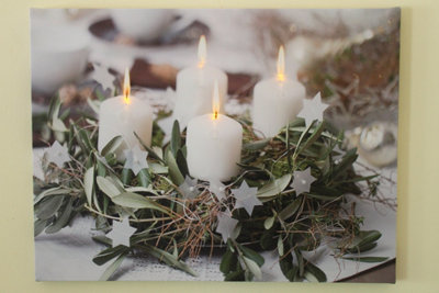 Garden Market Place Festive 4 White Candle Christmas Picture Print With Led Lights from B&Q