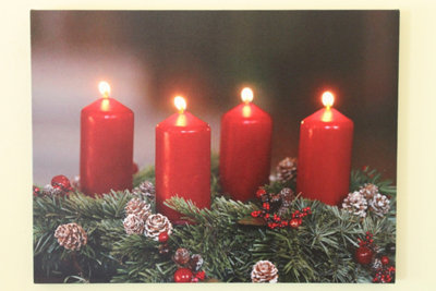 Garden Market Place Festive 4 Red Candle Christmas Canvas Picture Print With Led Lights from B&Q