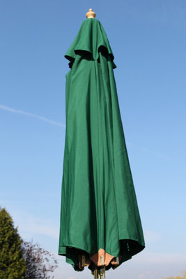 Large Hardwood Garden Parasol Umbrella-3.5M Wide Dark Green from B&Q