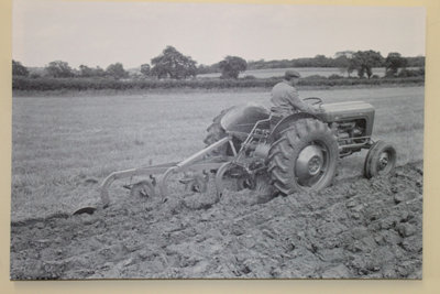 B&Q -  Massey Ferguson Mf35 Tractor Ploughing Canvas Picture Print- Black And White