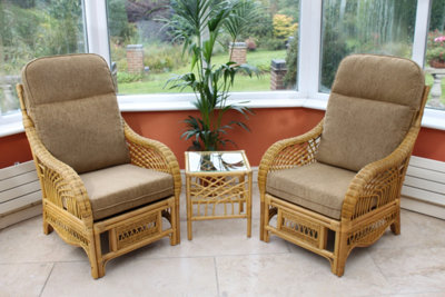 Garden Market Place Gardenmarketplace Portofino Cane Conservatory Furniture Duo Set- 2 Chairs And A Side Table- Coffee Colour Fabric from B&Q