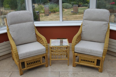 Garden Market Place Gardenmarketplace Portofino Cane Conservatory Furniture Duo Set- 2 Chairs And A Side Table- Cream Colour Fabric from B&Q
