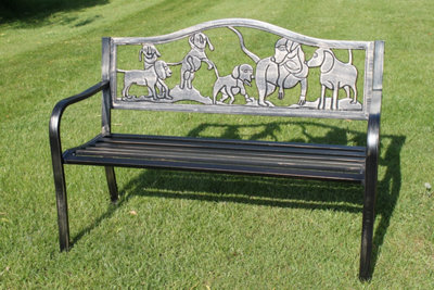 Garden Market Place Metal Garden Bench With Cast Iron 'puppies Design' Back Rest