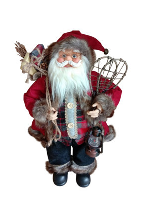  - Garden Market Place 60Cms Tall Father Christmas Figure With SackSnow Shoes And LampRustic Santa Style