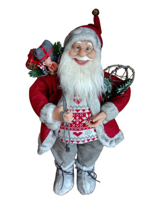  - Garden Market Place 60Cms Tall Father Christmas Figure With A Sack Of Presents And Snow ShoesRustic Santa Style