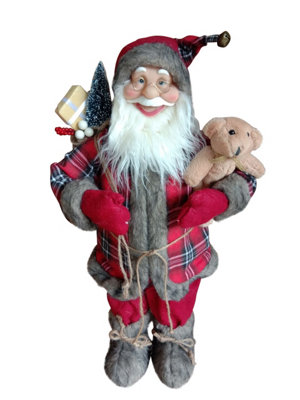  - Garden Market Place 60Cms Tall Father Christmas Figure With Sack And Teddy BearRustic Santa Style