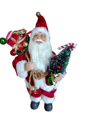  - Garden Market Place 30Cms Tall Father Christmas Figure With A Sack Of Presents And A Christmas TreeTraditional Santa Style