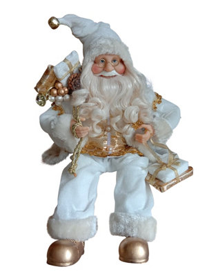  - 45Cms Tall Sitting Father Christmas Figure With PresentsWhite Santa Style