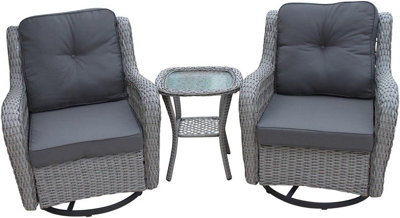 Garden Market Place York Conservatory Or Garden Rattan Weave Duo Set- 2 Swivel Chairs And A Side Table- Grey Colour Fabric. from B&Q